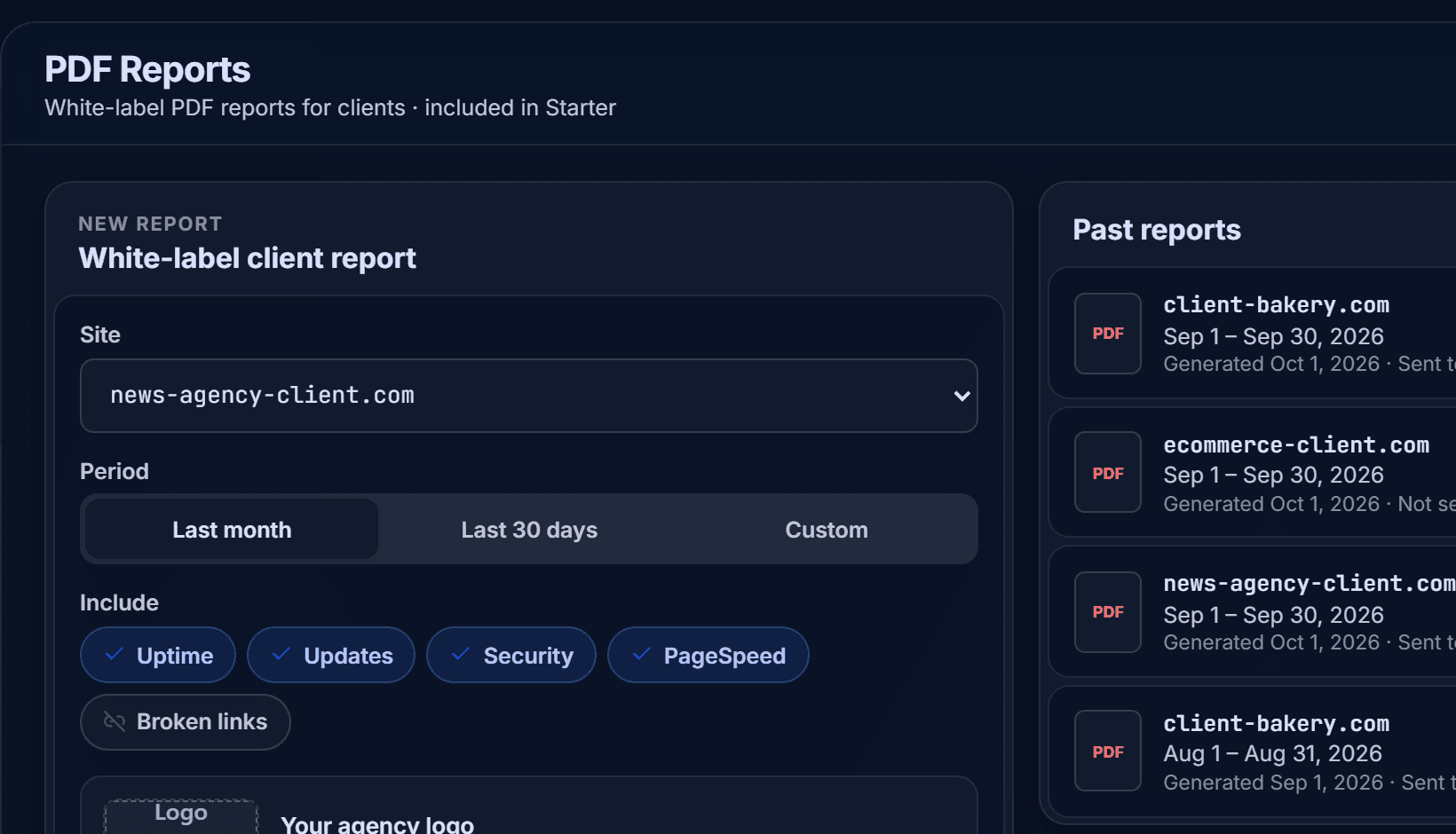 Client reports in the SITEOPS dashboard